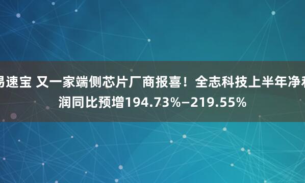 易速宝 又一家端侧芯片厂商报喜！全志科技上半年净利润同比预增194.73%—219.55%